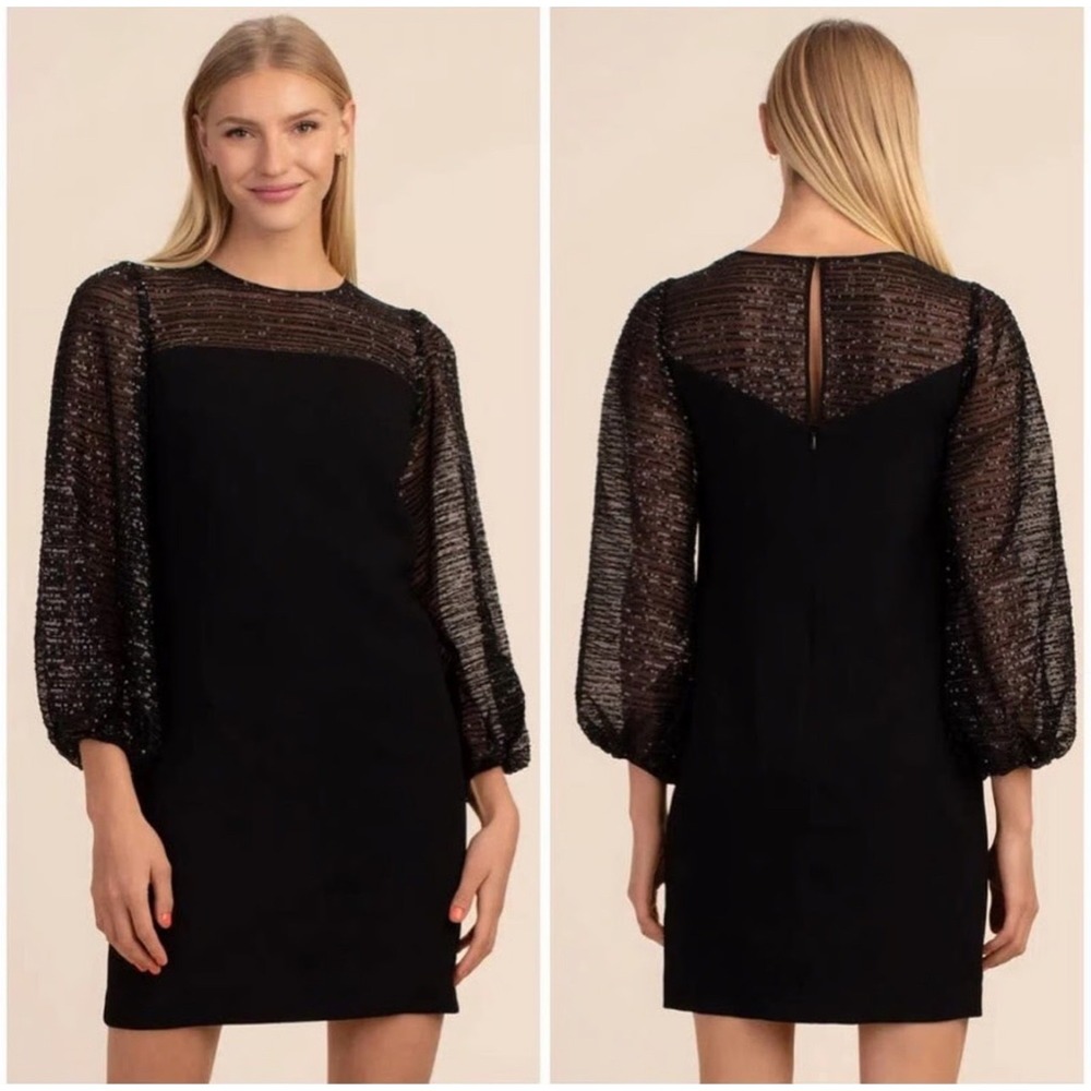 Trina Turk Airie Women's Dress Size 2 Black Sequin Long Sleeve Back Zip Lined